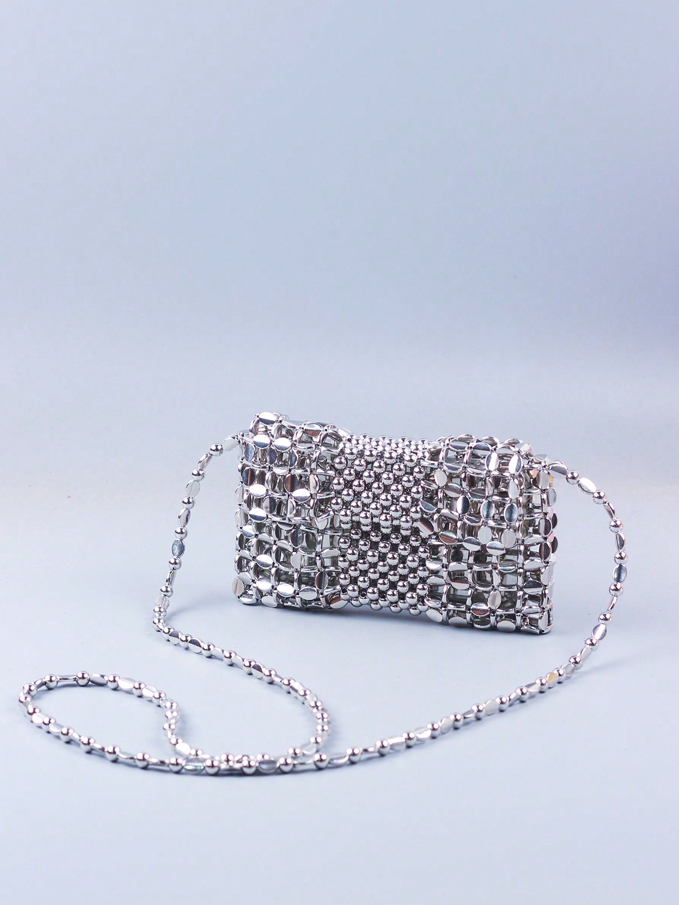 Мини-серебряная модная женская сумка через плечо с бантом из бисера, серебро