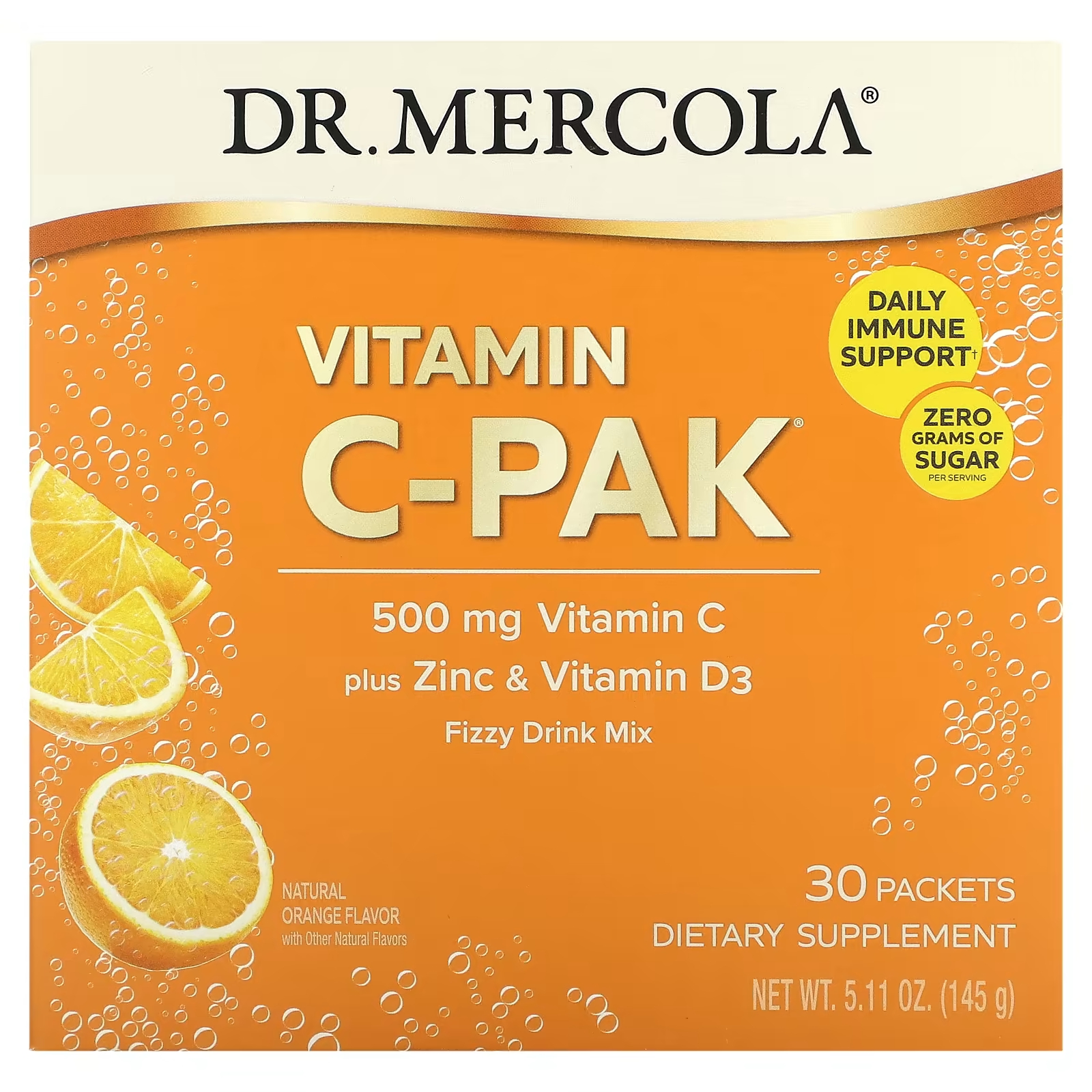 Витамин C-PAK Dr.Mercola Natural Orange 500 мг, 30 пакетов yumv s ноль витамина c апельсин 125 мг 60 жевательных таблеток