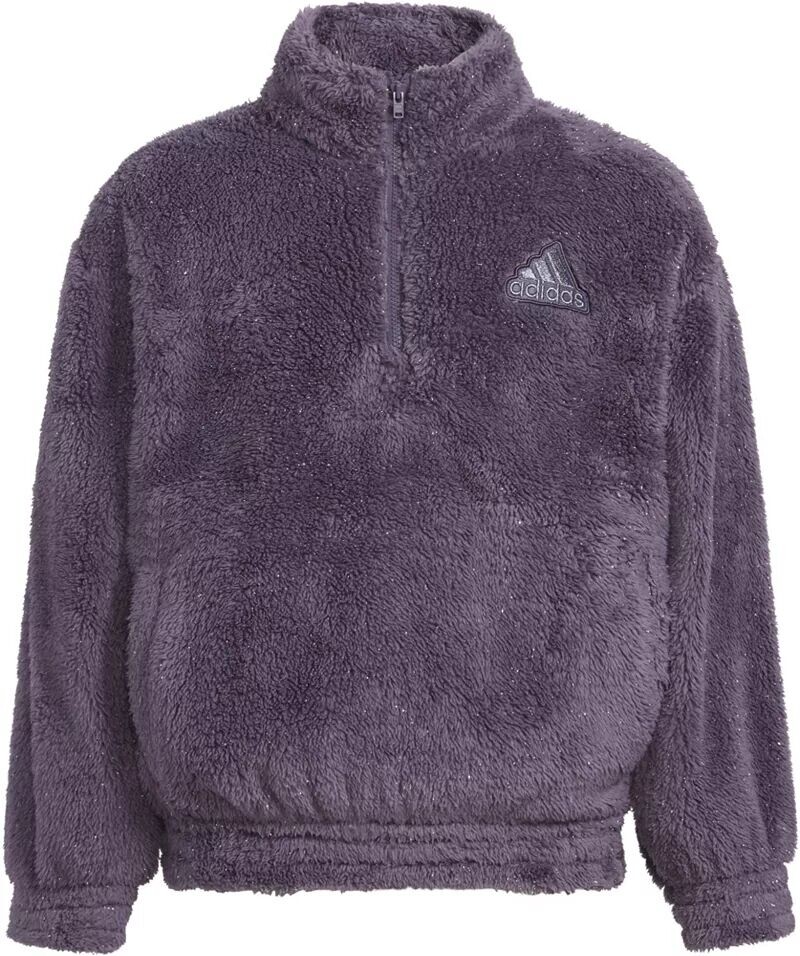 

Пуловер с люрексом Adidas для девочек с воротником-стойкой и мехом, фиолетовый