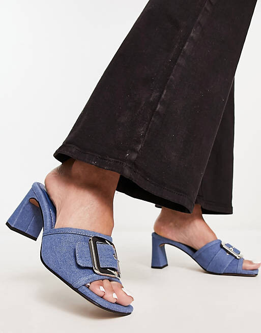 

Джинсовые мюли на среднем каблуке с пряжкой ASOS DESIGN