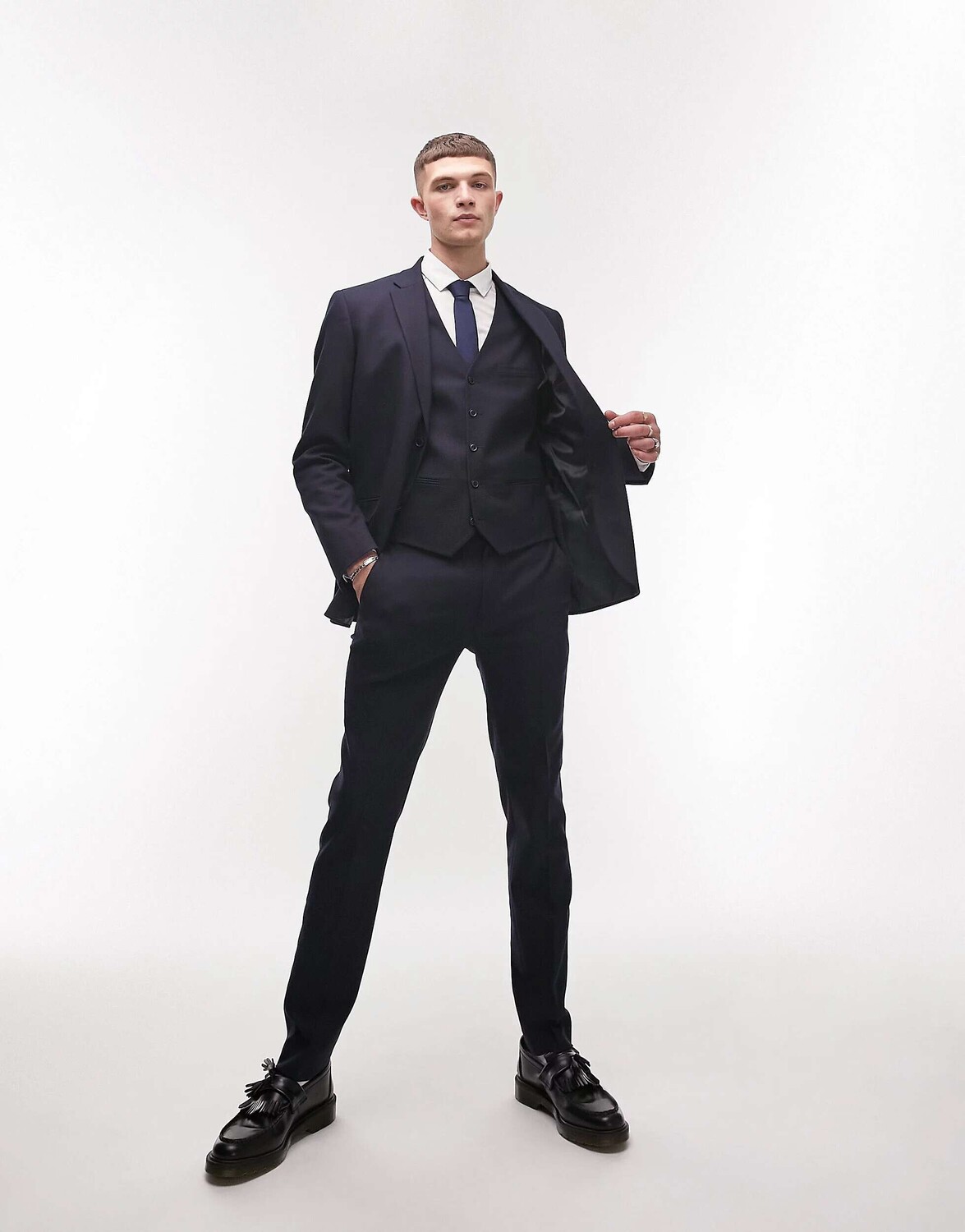 

Темно-синий текстурированный жилет Topman