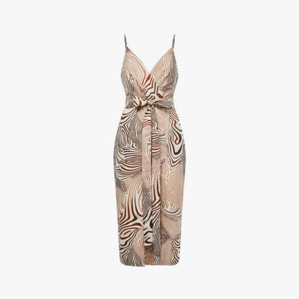 

Тканое платье миди Rosie с животным принтом и поясом на талии Reiss, белый