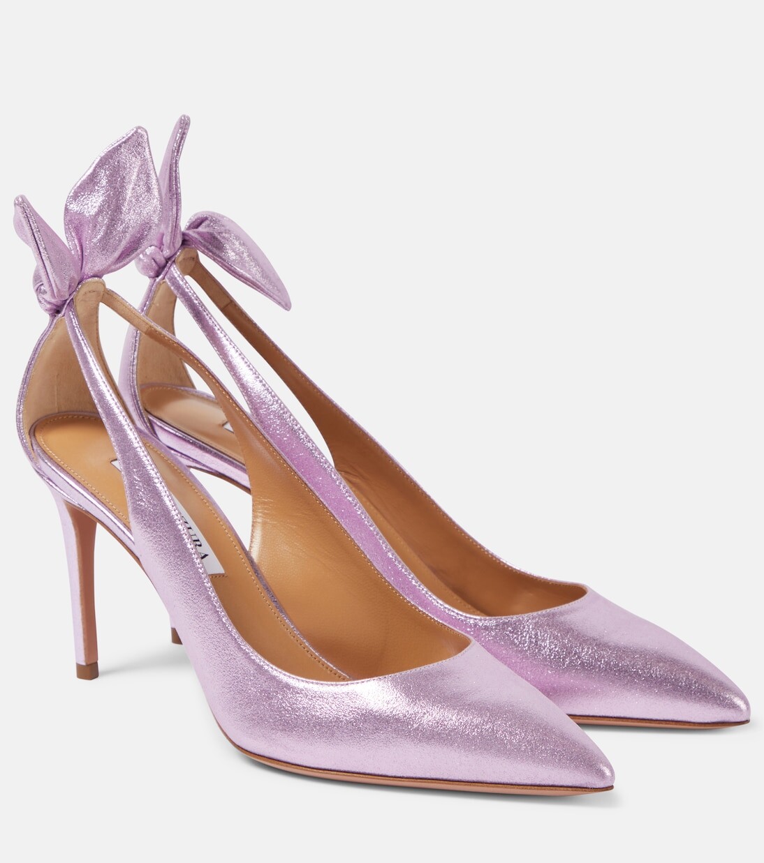 

Кожаные туфли bow tie 85 с эффектом металлик Aquazzura, металлический
