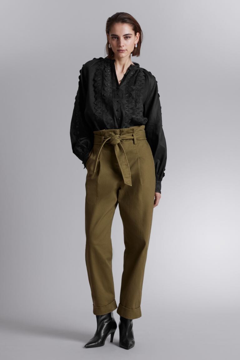 

Кружевная блузка с фестончатыми краями H&M, черный