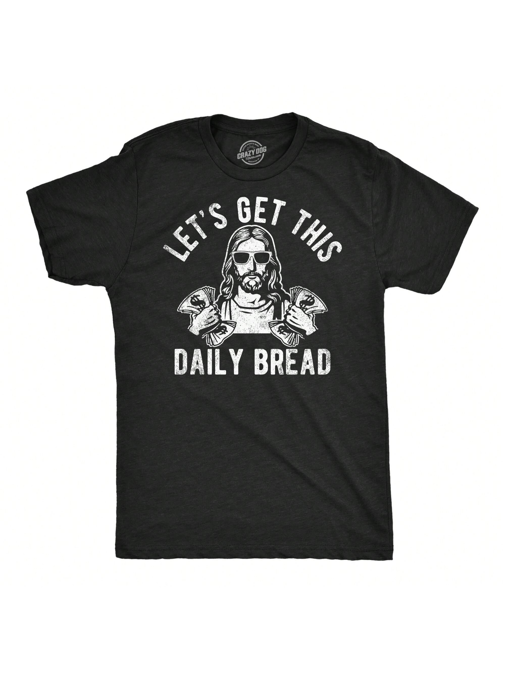 цена Мужские забавные футболки «Иисус — диномит», хизер блэк - давай возьмем хлеб насущный