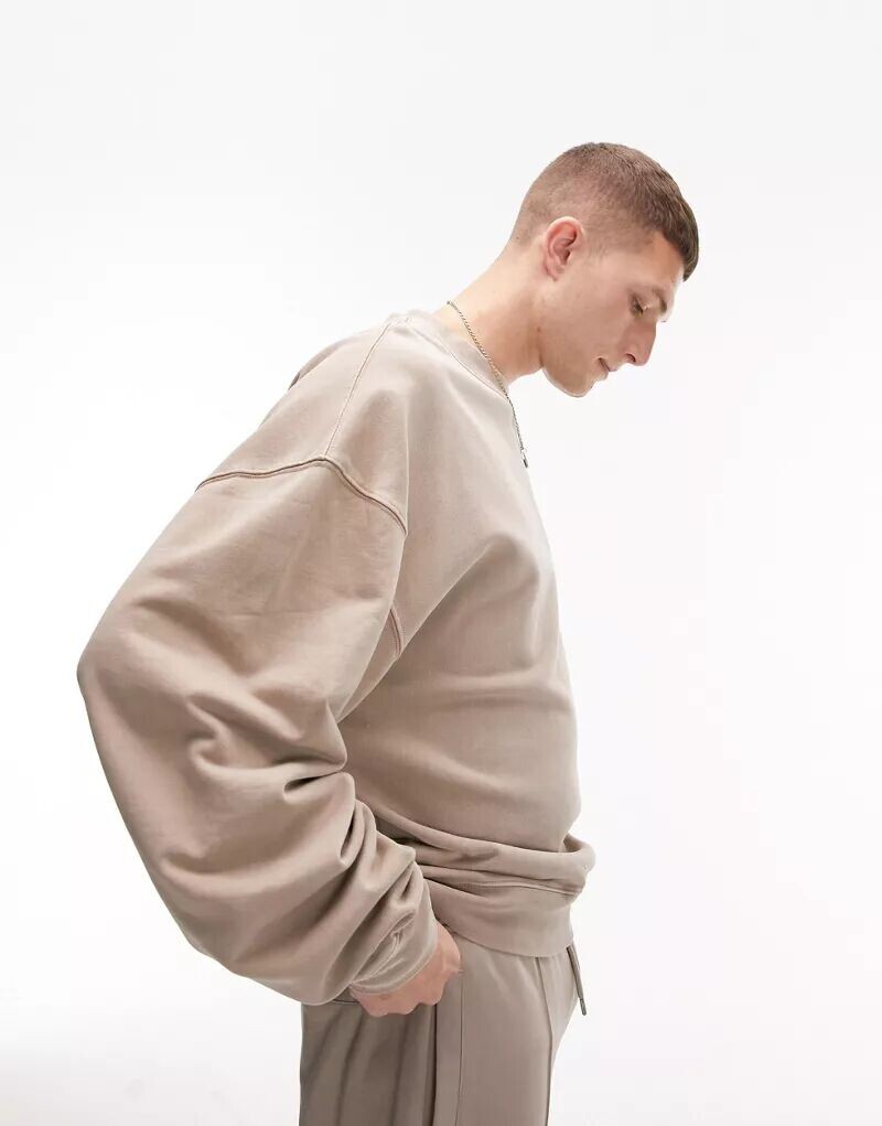 

Толстовка оверсайз Topman бежевого цвета с мытым камнем
