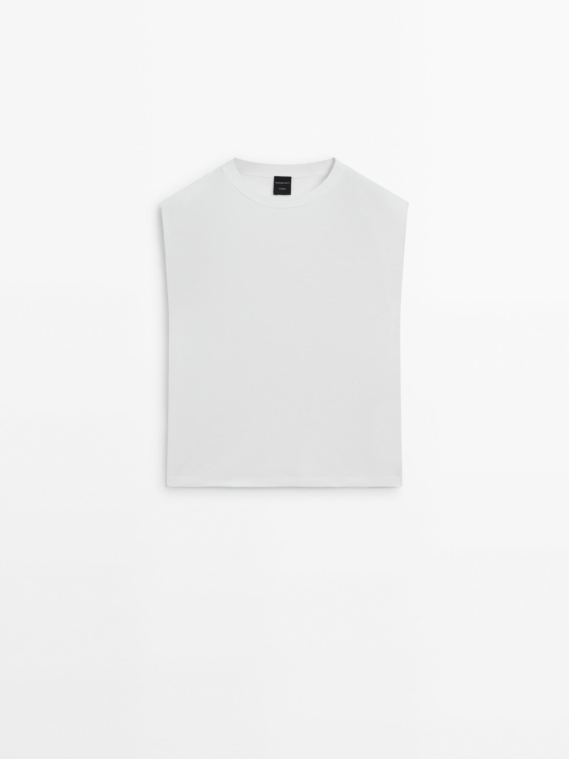 Хлопковая футболка с мягкими деталями на плечах Massimo Dutti, белый