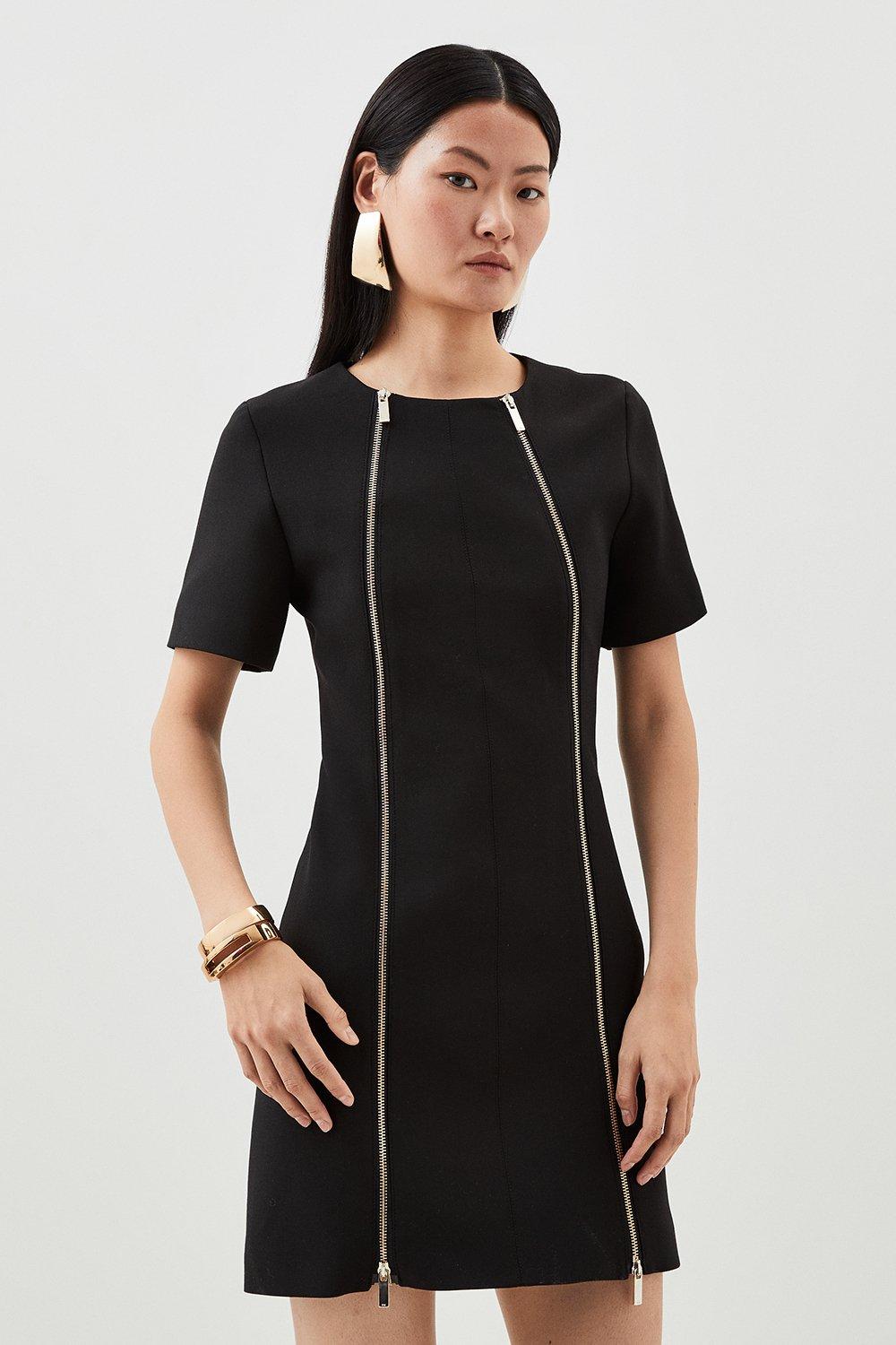 Компактное мини-платье из эластичной ткани на молнии Karen Millen, черный