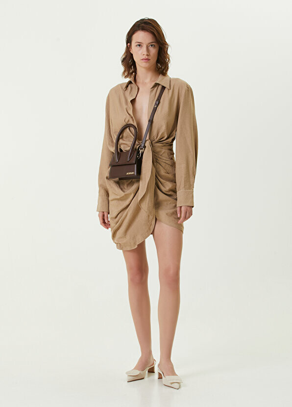 

Бежевое асимметричное платье-мини с драпировкой Jacquemus