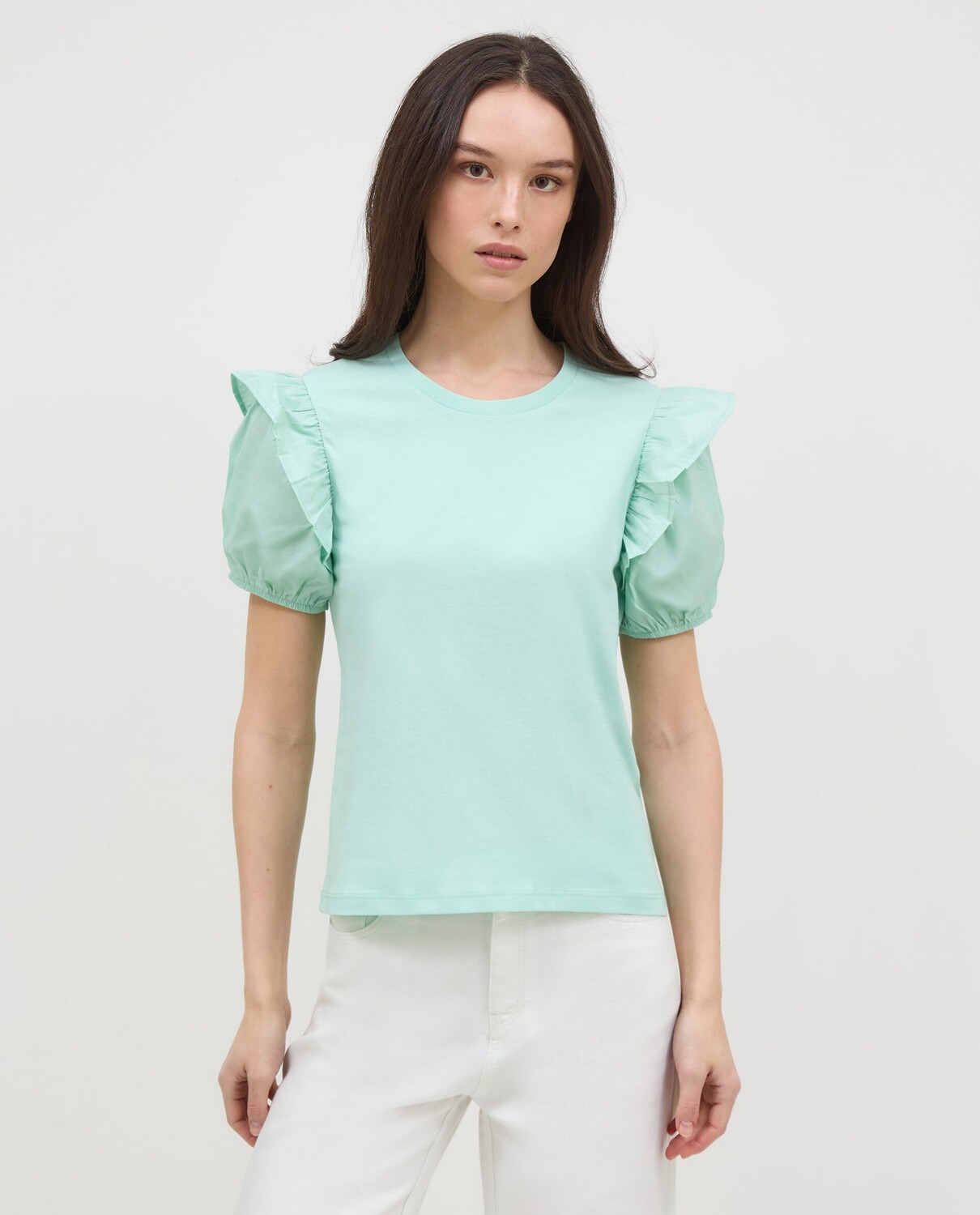 

Женская футболка с рюшами из чистого хлопка NICE&CHIC, персиковый апельсин, Оранжевый