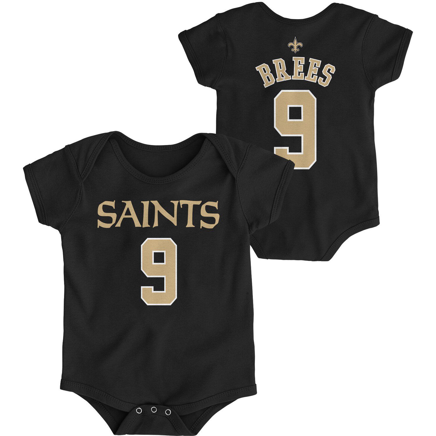 

Черное боди Infant Drew Brees Mainliner New Orleans Saints с именем и номером Outerstuff