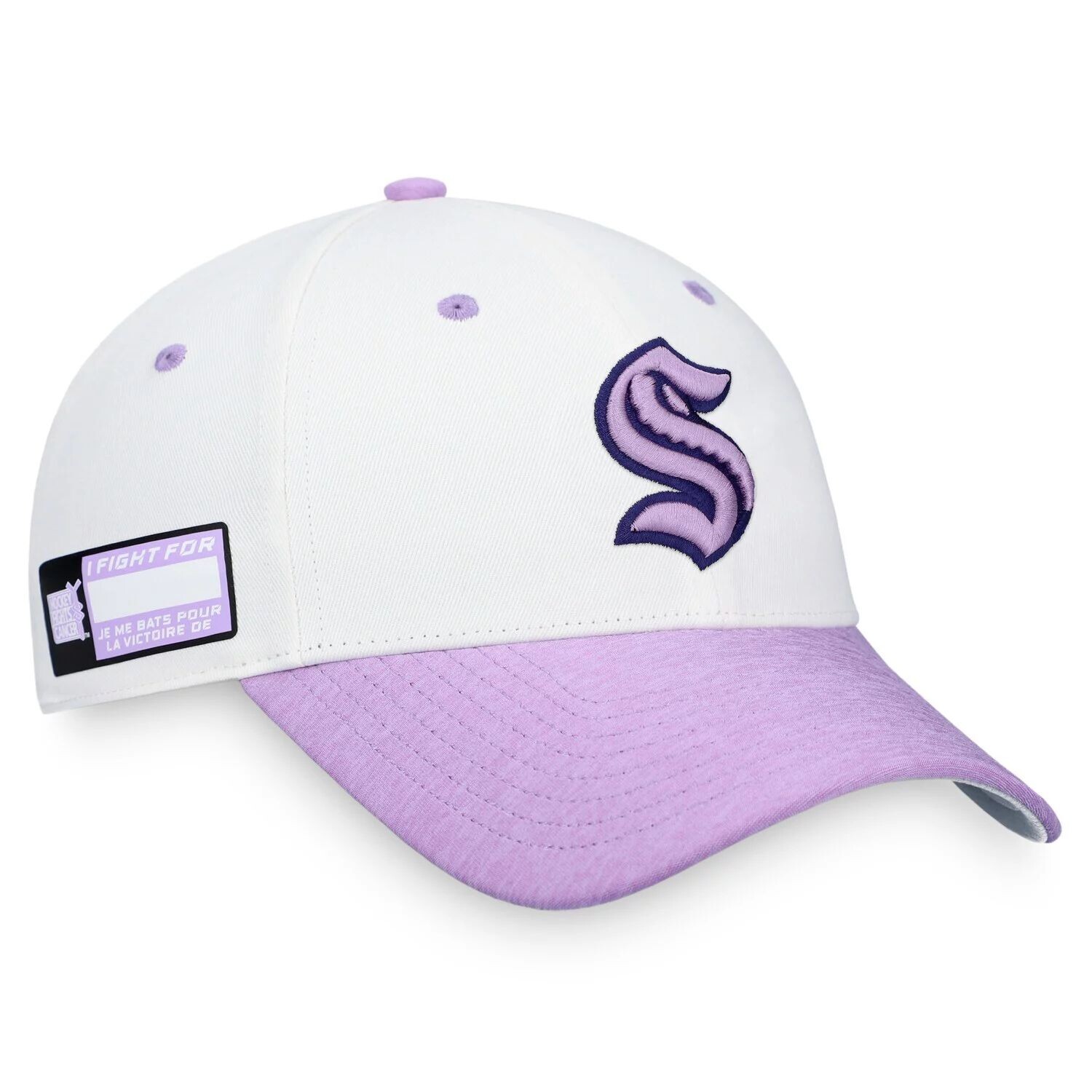 

Мужская фирменная белая/фиолетовая бейсболка Fanatics Seattle Kraken 2022 Hockey Fights Cancer Authentic Pro Snapback Hat