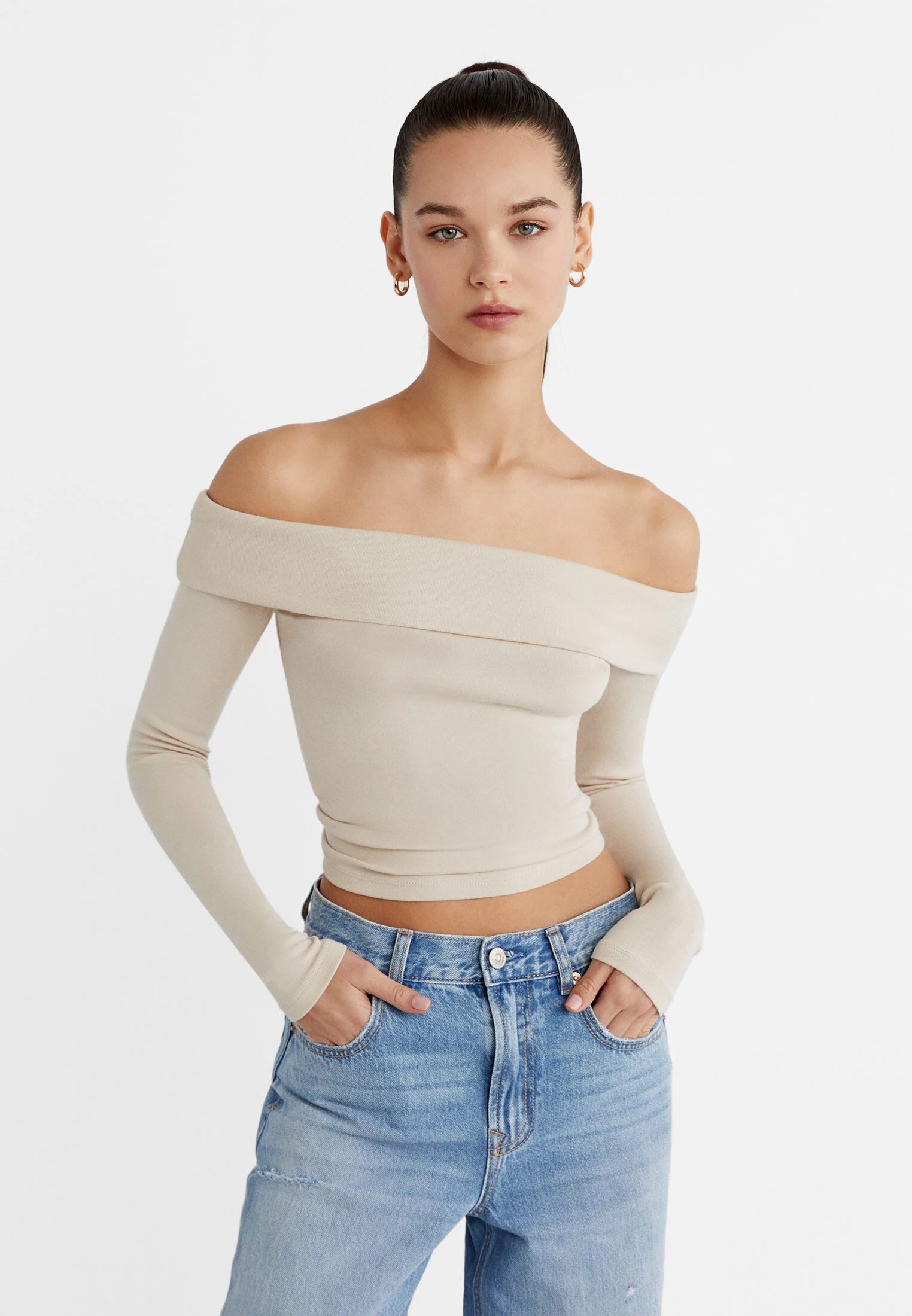 

Топ с открытыми плечами Stradivarius, серый