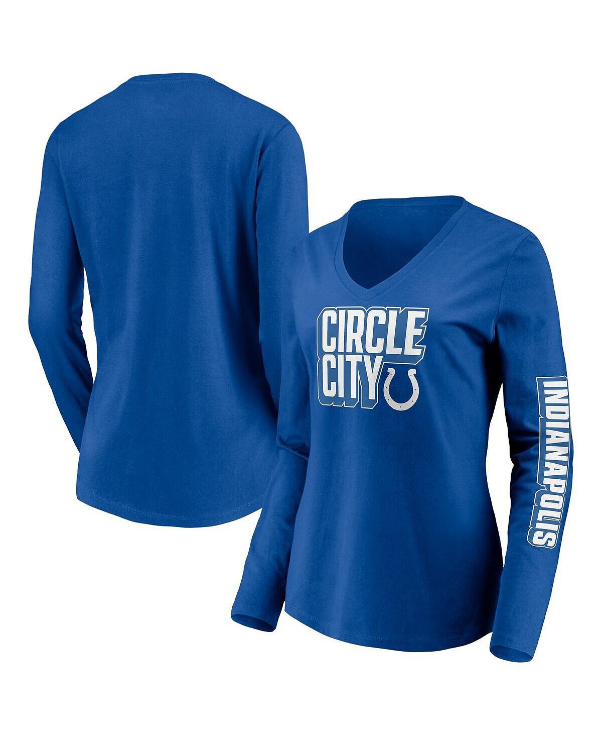 

Женская фирменная футболка Royal Indianapolis Colts Hometown Collection с v-образным вырезом и длинными рукавами Fanatics