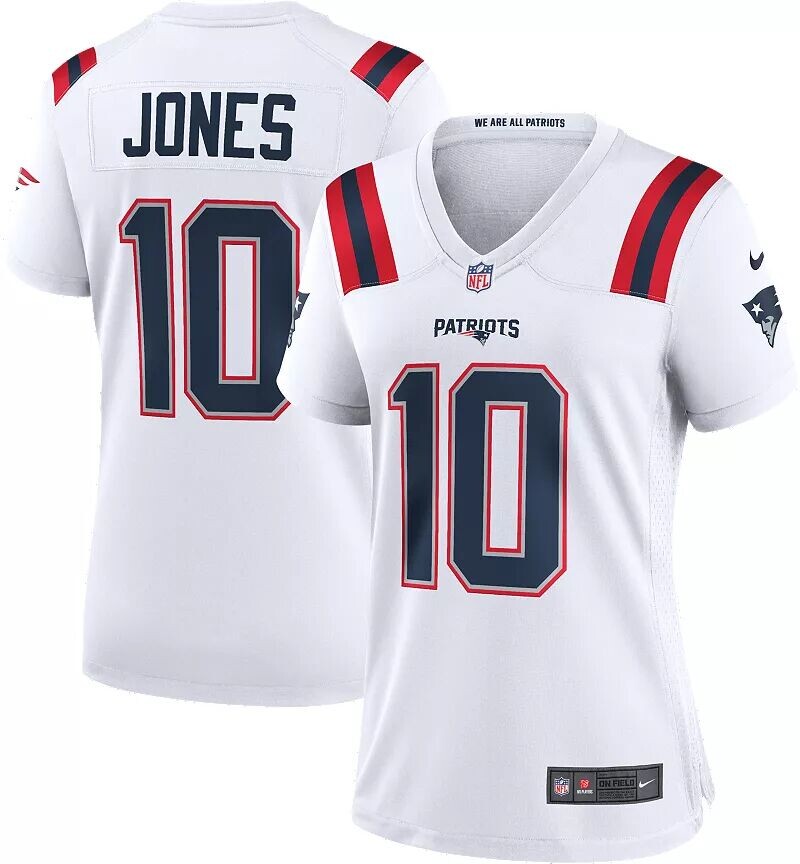 

Женская белая игровая майка Nike New England Patriots Mac Jones № 10