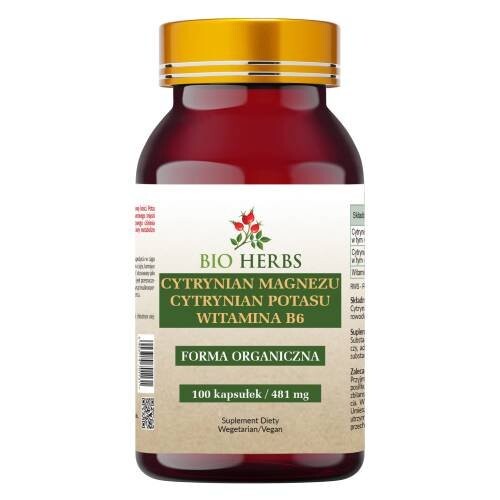 Bio Herbs, Цитрат магния + Цитрат калия + Витамин B6, 100 капсул.