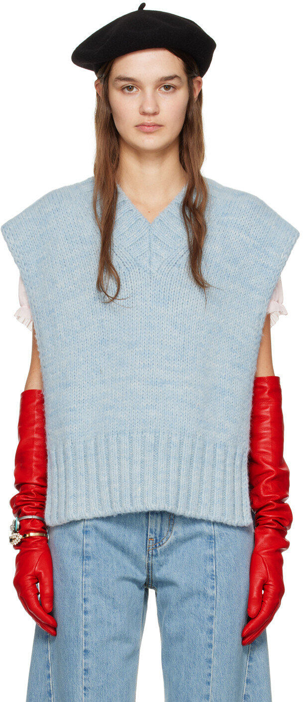 

Синий жилет с ботаническими красками Maison Margiela