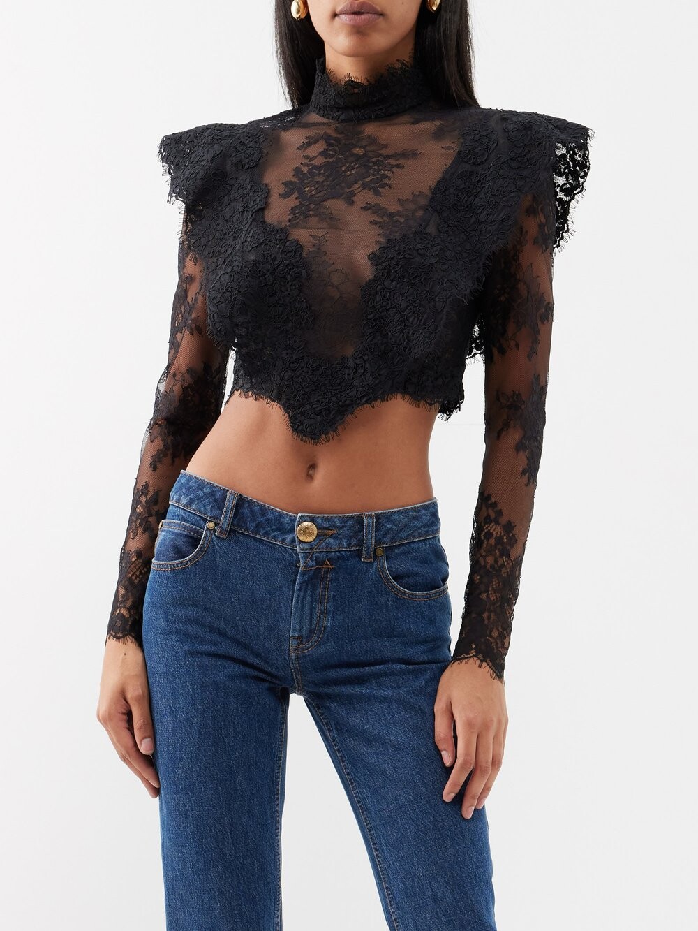 

Укороченный топ из сенсорного кружева Zimmermann, черный