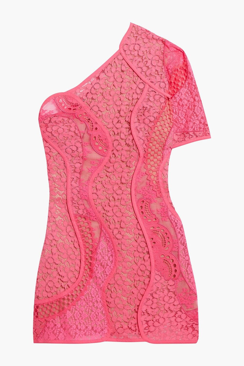 

Платье мини из смесового хлопка с кружевными вставками на одно плечо STELLA MCCARTNEY, розовый