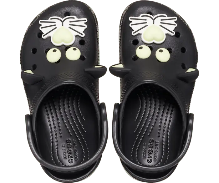 

Детские классические светящиеся в темноте сабо с изображением черного кота Crocs, черный