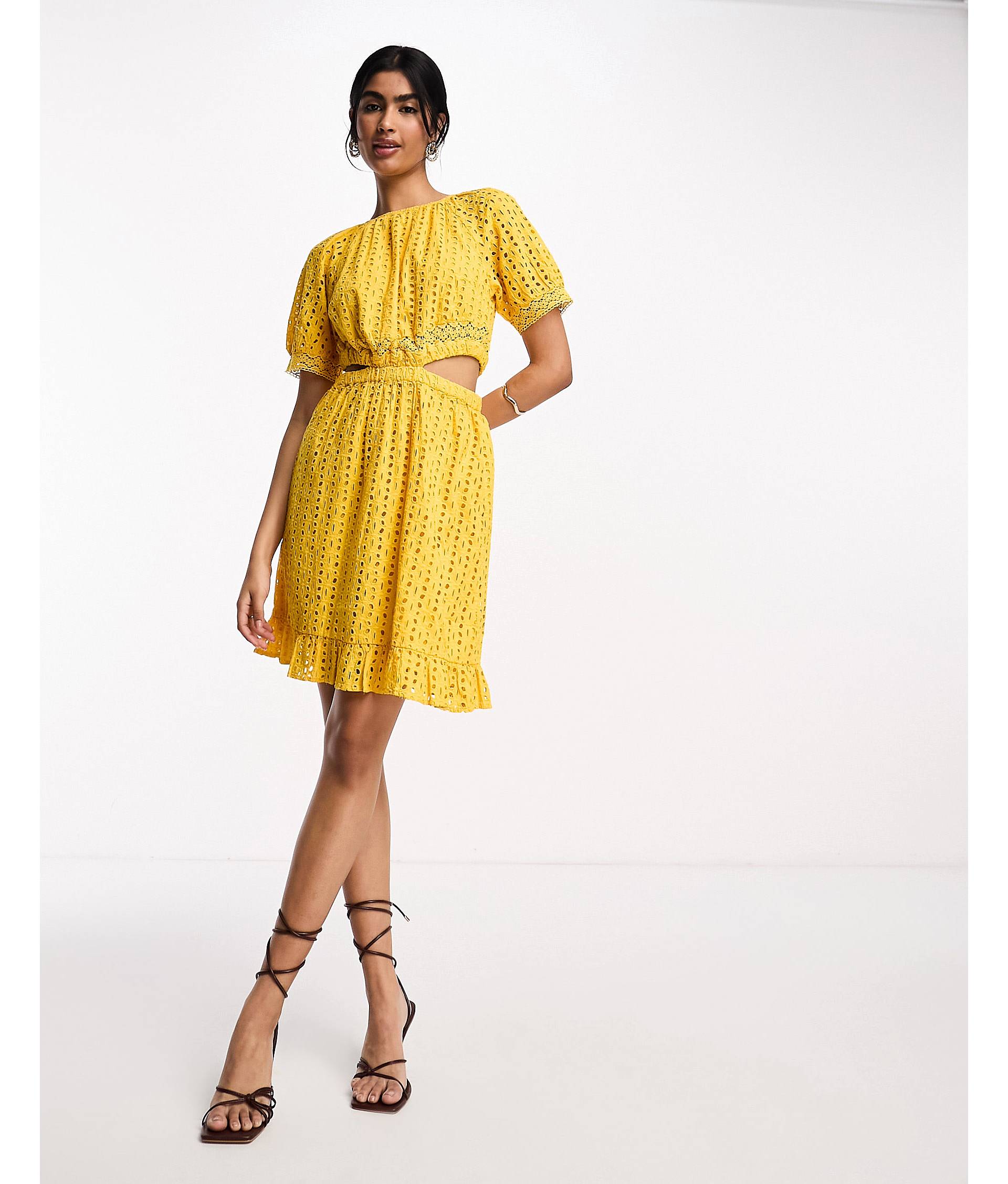 Желтое платье мини с вырезами по бокам Y.A.S