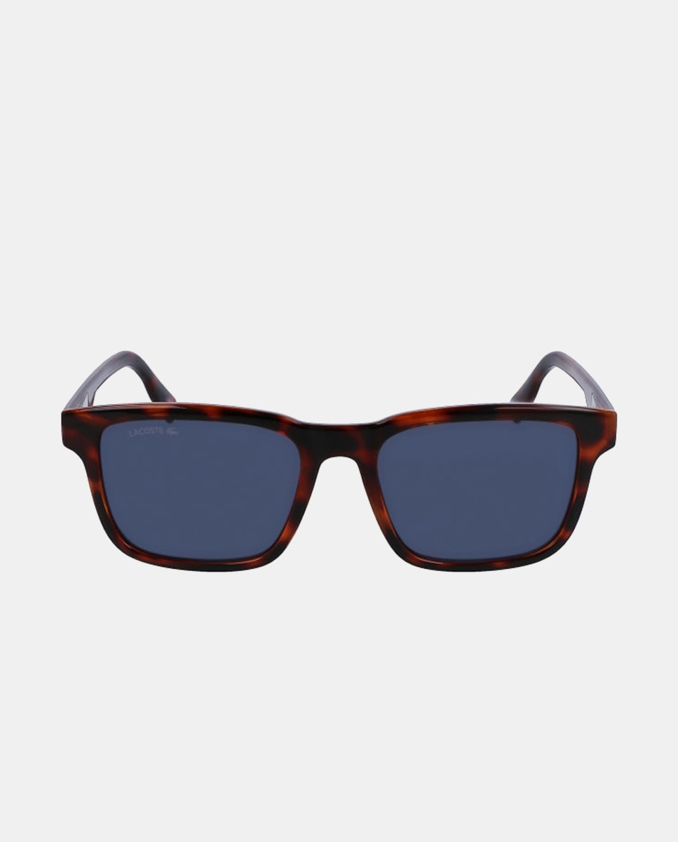 Квадратные мужские солнцезащитные очки темно-коричневого цвета гавана с фирменными деталями Lacoste, темно коричневый