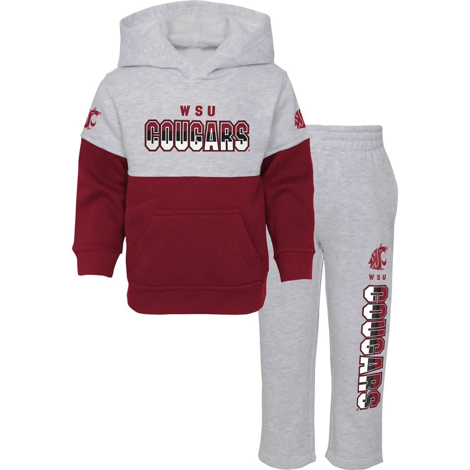 цена Комплект из пуловера с капюшоном и брюк для малышей Heather Grey/Crimson Washington State Cougars Playmaker Outerstuff