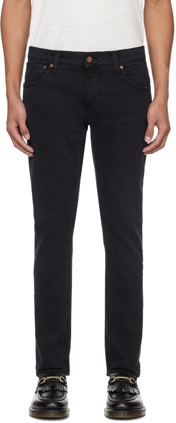 цена Черные узкие махровые джинсы Nudie Jeans, цвет Soft black