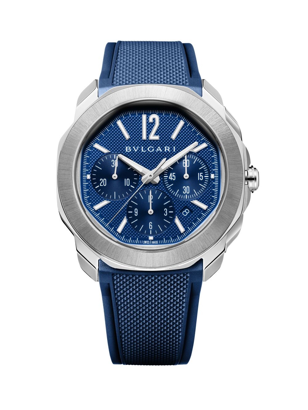 

Часы Octo Roma с хронографом из нержавеющей стали и каучука BVLGARI, синий