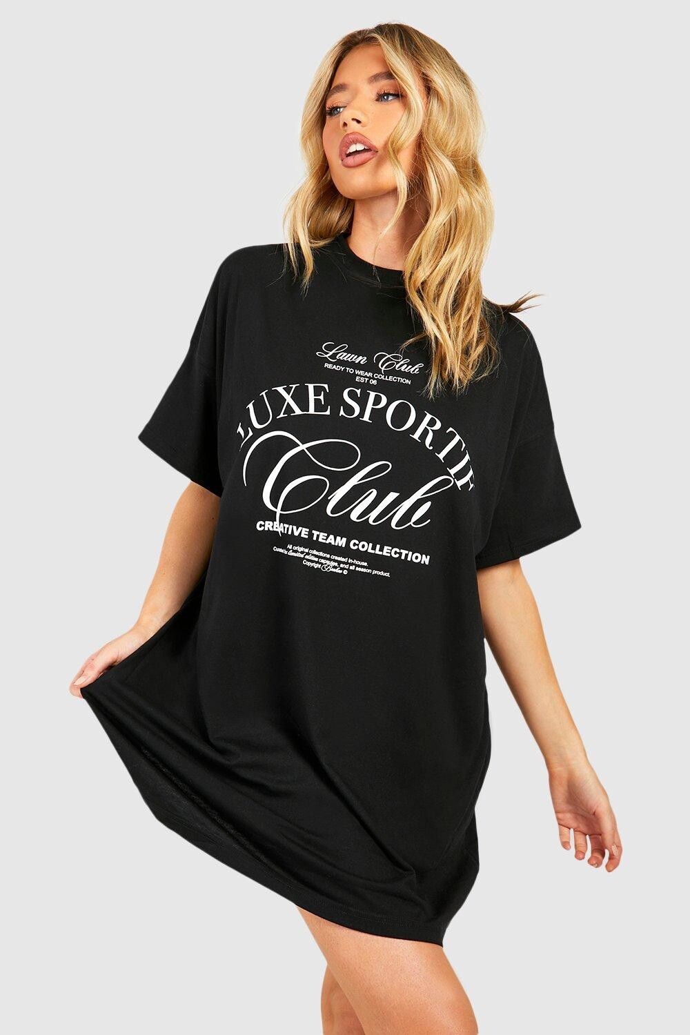 

Платье-футболка оверсайз Luxe Sport Club boohoo, черный