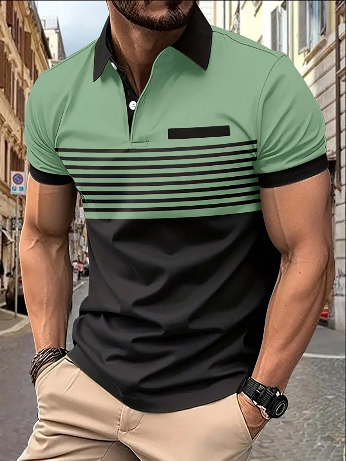 Мужская рубашка-поло контрастного цвета Manfinity Homme, зеленый мужская рубашка поло контрастного цвета manfinity homme хаки