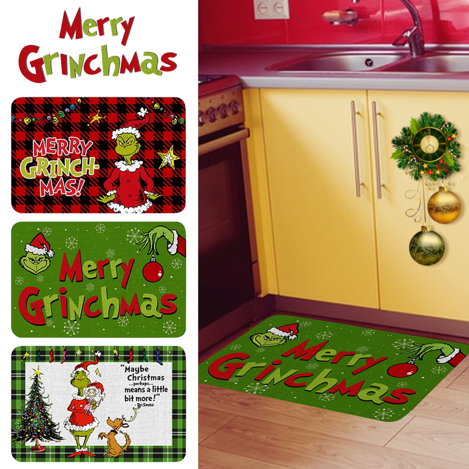 

Рождественский дверной коврик Gasue Grinch Decor 23,7 х 15,9 дюйма, разноцветный