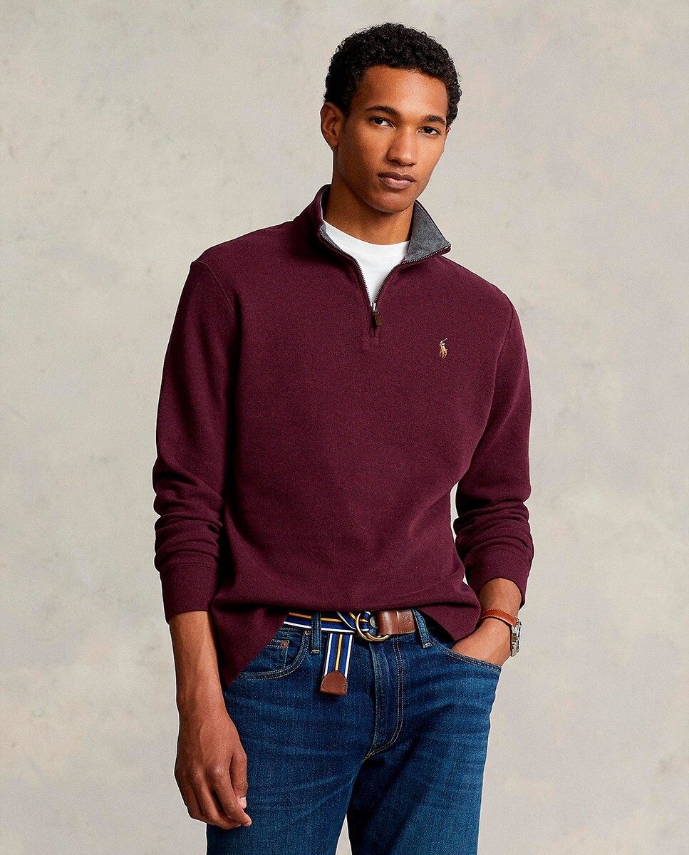 

Мужской хлопковый свитер с высоким воротником и застежкой-молнией Polo Ralph Lauren, гранат
