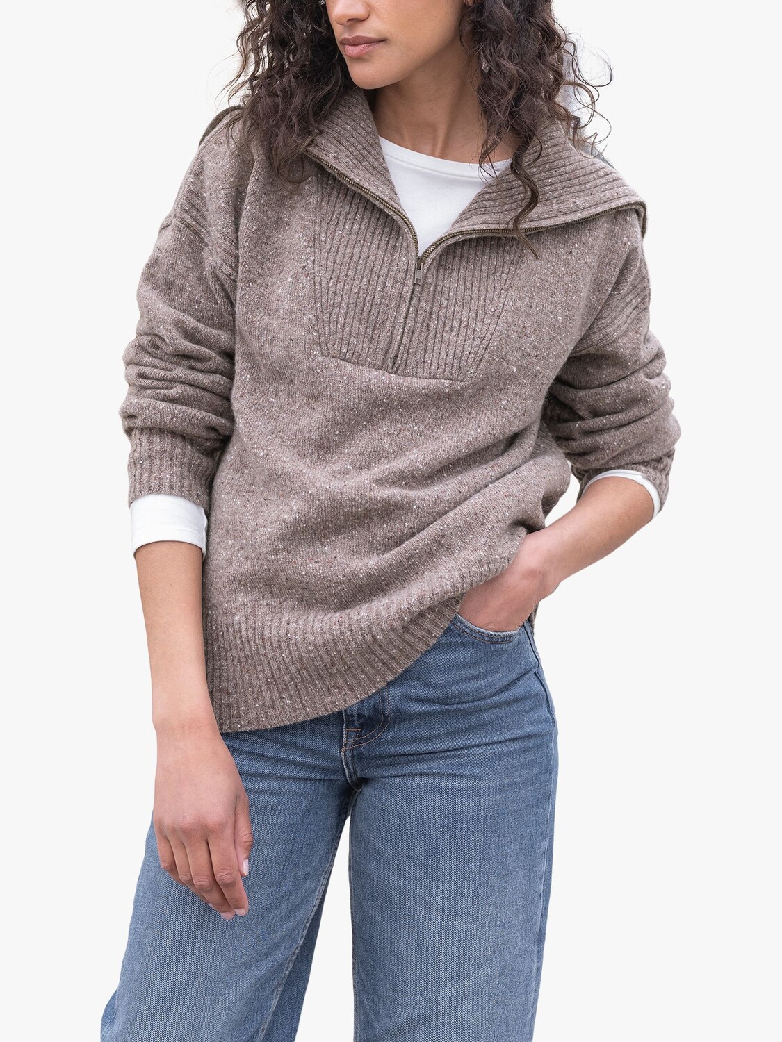 

Шерстяной джемпер с воротником на молнии Fleck Celtic & Co., серо-коричневый