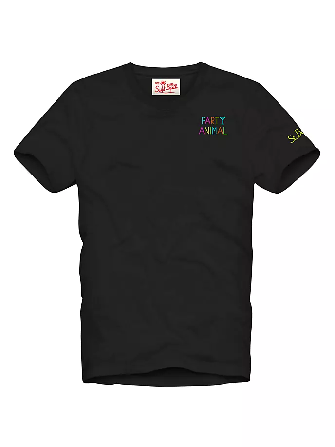Хлопковая футболка классического кроя с короткими рукавами и рисунком Party Animal Mc2 Saint Barth, черный e mc2 788071 3xs черный