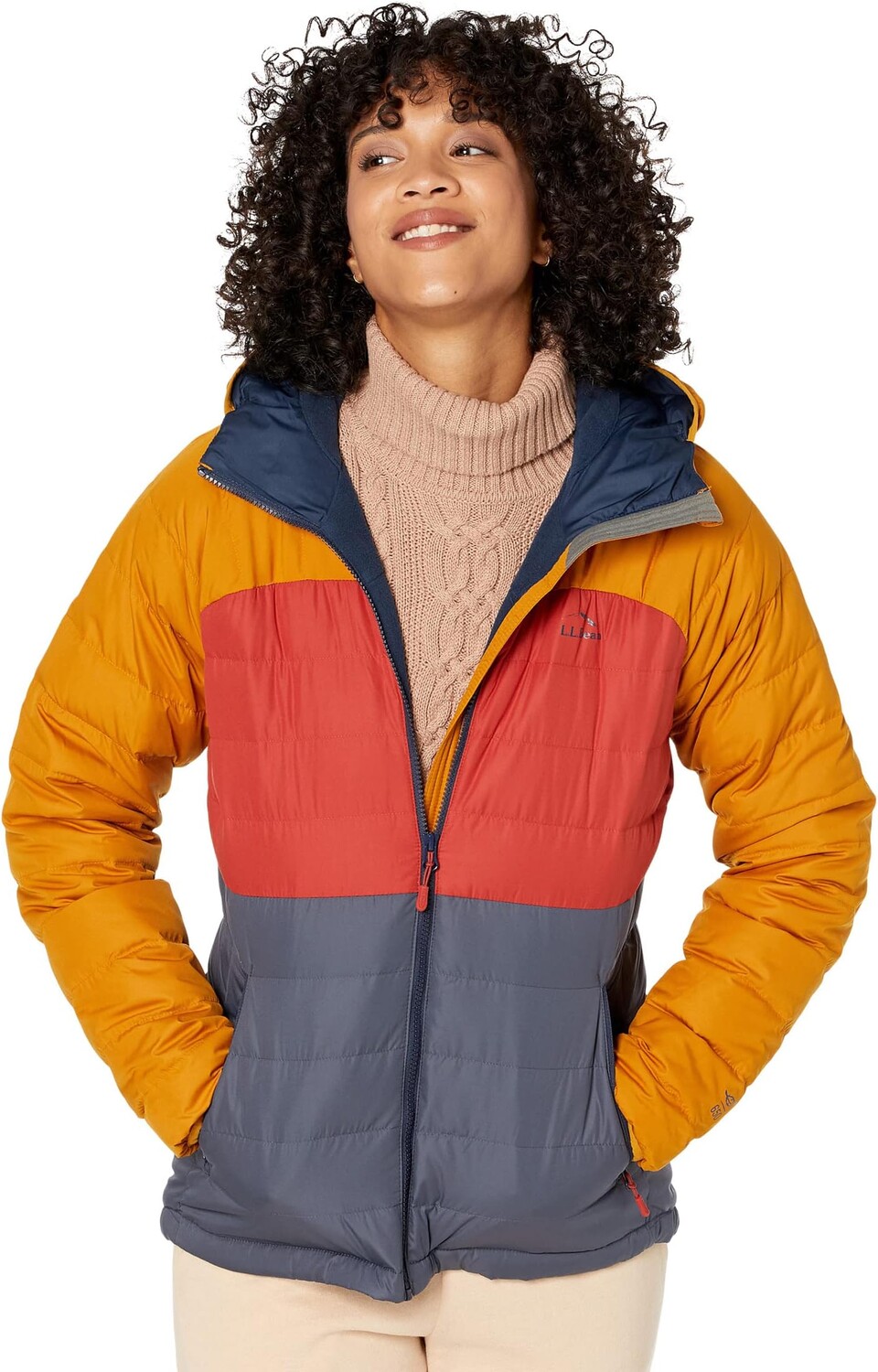 

Пуховик Bean's с капюшоном, колор-блок L.L.Bean, цвет Nautical Navy/Bright Bronze