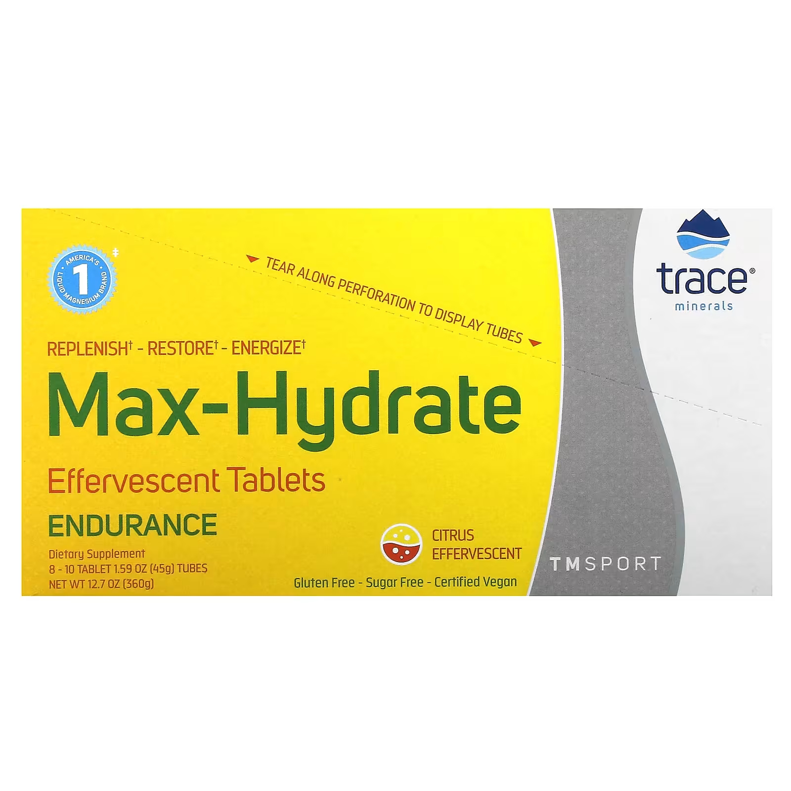 Шипучие таблетки Trace Minerals TM Sport Max-Hydrate Endurance цитрус, 8 тюбиков по 10 таблеток trace minerals ® max hydrate energy шипучие таблетки апельсин 44 г 1 55 унции