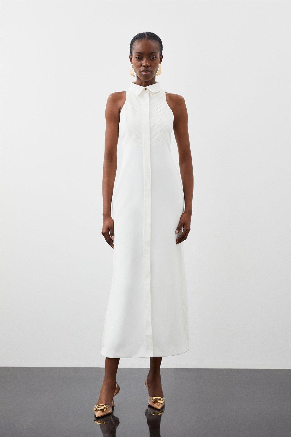 цена Компактное эластичное платье-смокинг с бретелькой на бретельке на заказ, макси-платье Karen Millen, белый
