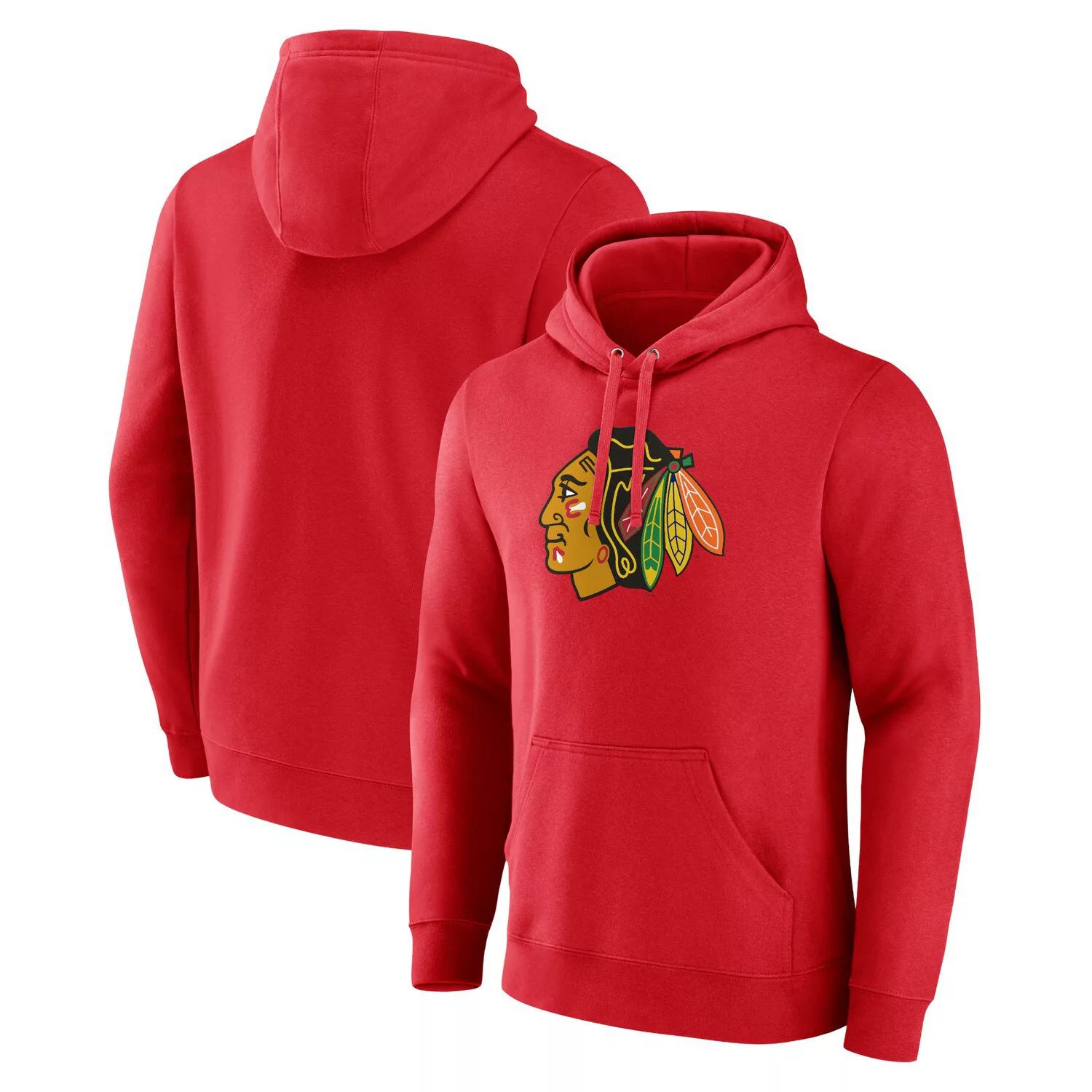 Мужской красный пуловер с капюшоном и логотипом Fanatics Chicago Blackhawks