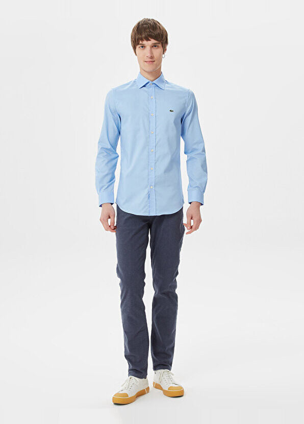 

Синяя мужская рубашка slim fit Lacoste