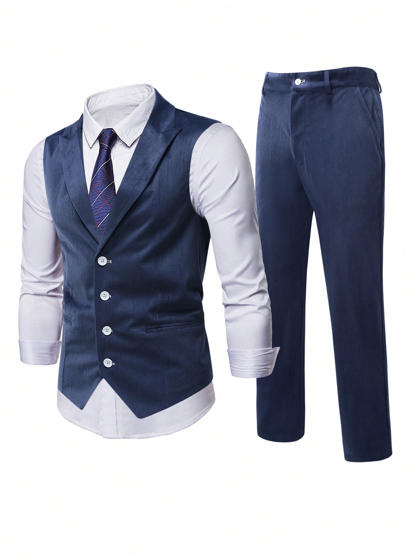 цена Мужской комплект из жилета, рубашки и брюк Manfinity Mode, темно-синий