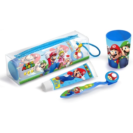 Дорожный набор Super Mario Dental, зубная щетка, зубная паста и стакан в удобной туалетной сумке цена и фото