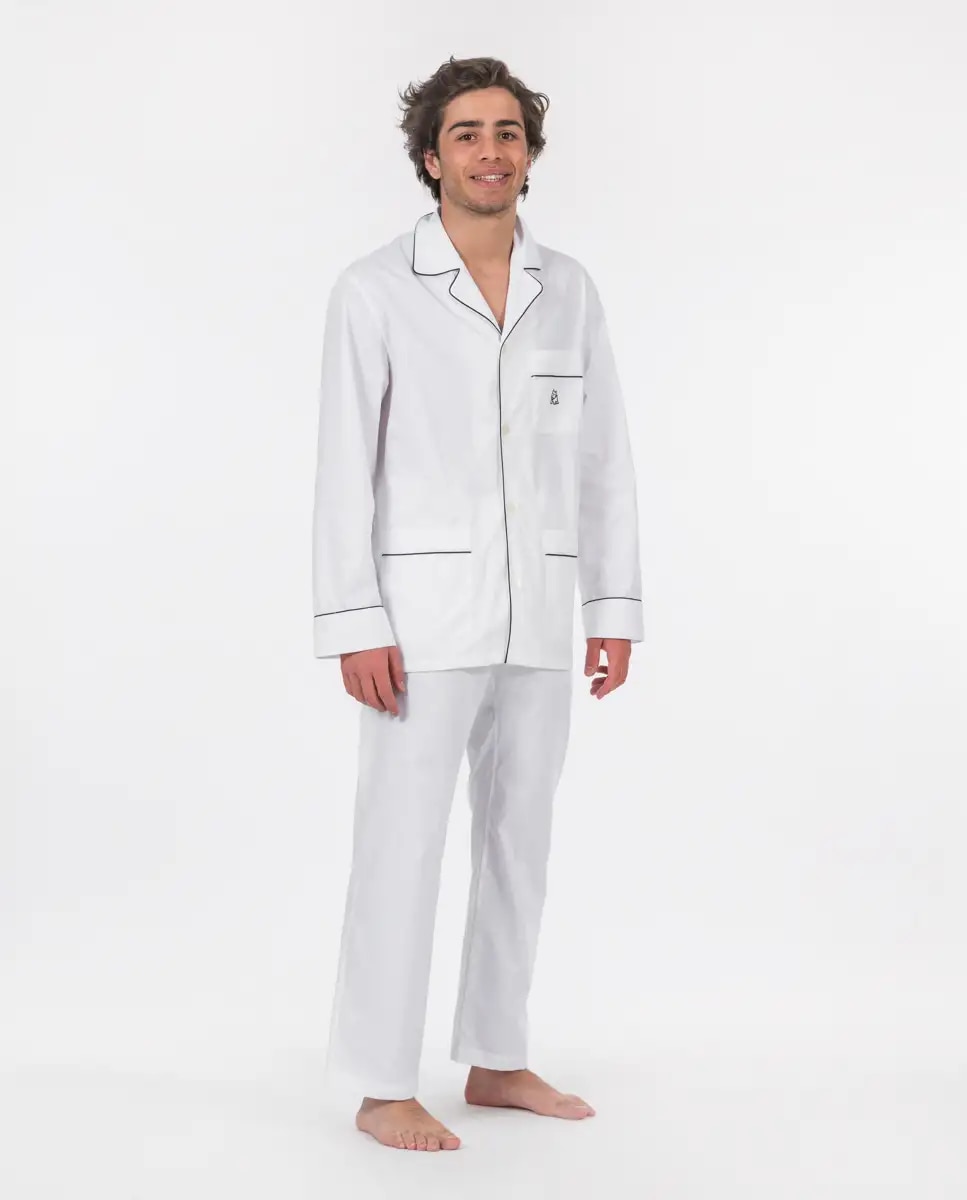 Мужская длинная пижама из белой ткани Kiff-Kiff, белый мужская длинная темно синяя пижама в мелкую клетку kiff kiff синий