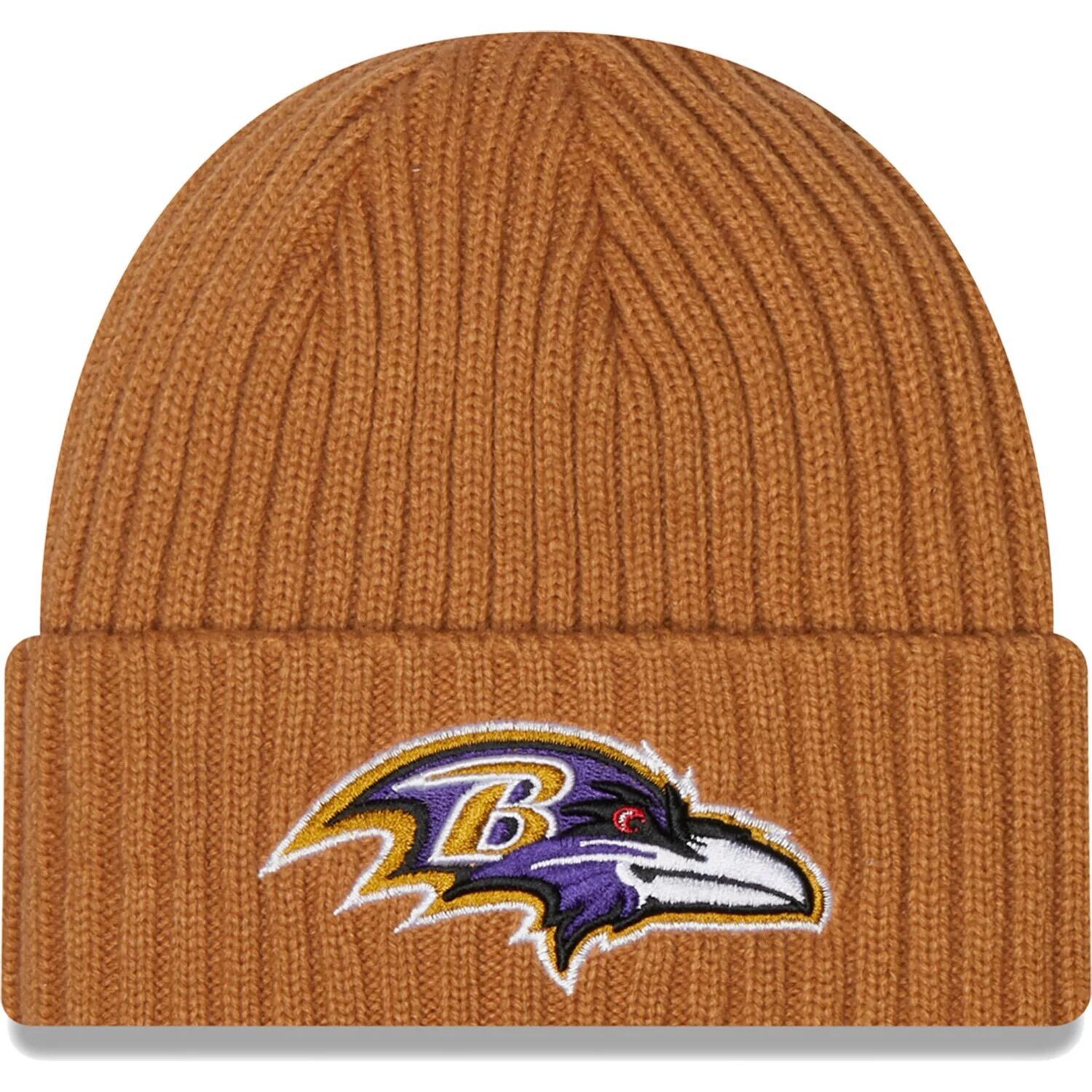 

Мужская классическая вязаная шапка New Era коричневая Baltimore Ravens Core с манжетами
