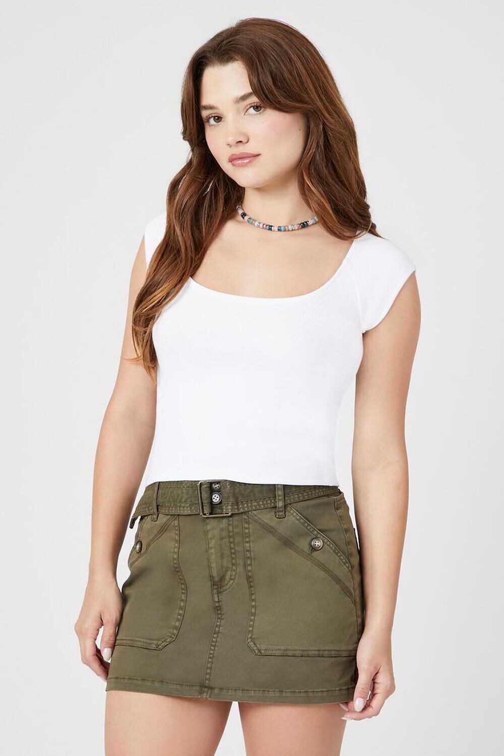 

Мини-юбка карго из твила с поясом Forever 21, оливковый