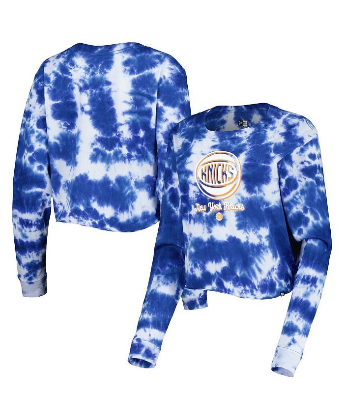 

Женская синяя укороченная футболка с длинным рукавом New York Knicks Tie Dye New Era, синий