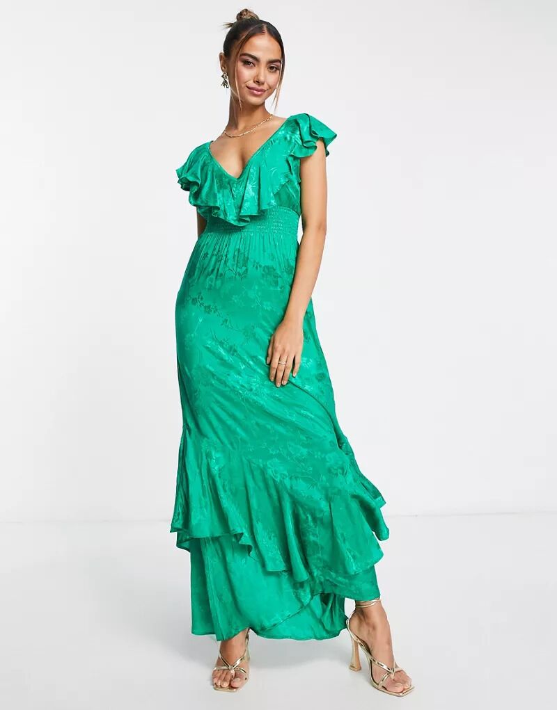 Ярко-зеленое дневное платье макси с оборками Hope & Ivy