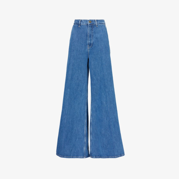 цена Широкие джинсы со средней посадкой и контрастной строчкой из переработанного денима Frame, цвет ocean drive
