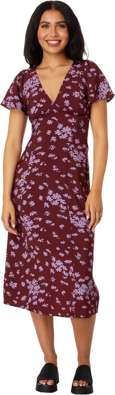 

Платье миди с V-образным вырезом и развевающимися рукавами Madewell, цвет Pickwick Daisies Cabernet