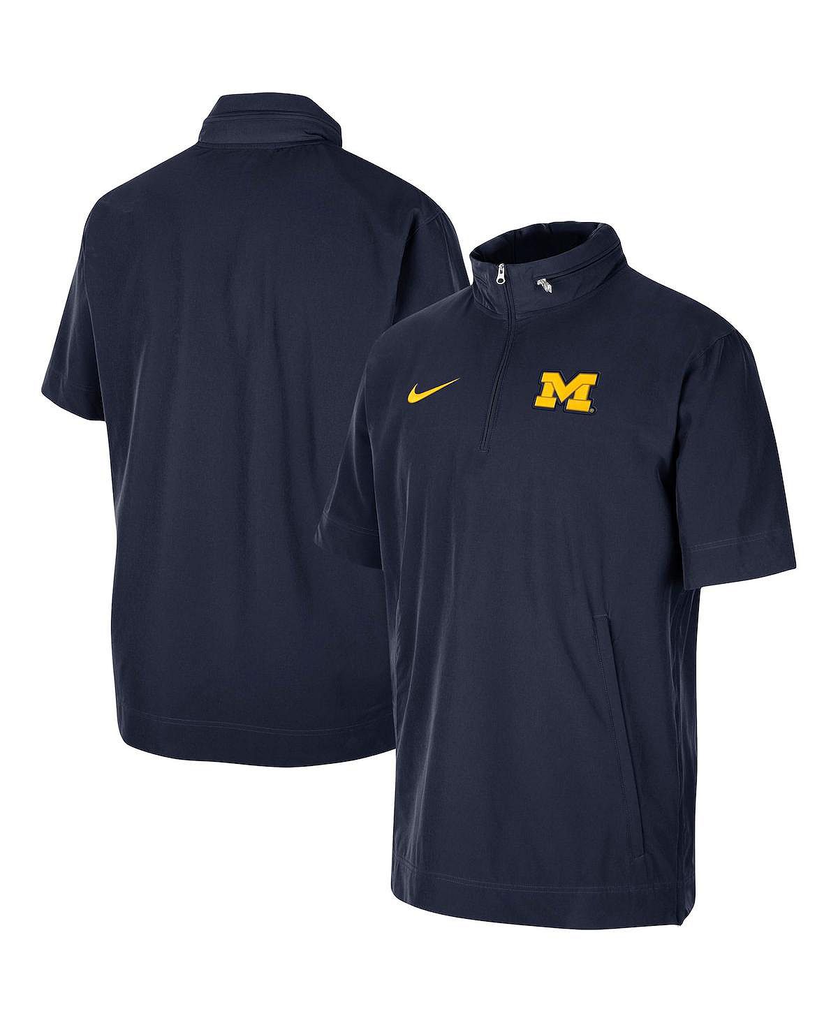 Мужская темно-синяя куртка с короткими рукавами и молнией до половины Michigan Wolverines Coaches Nike